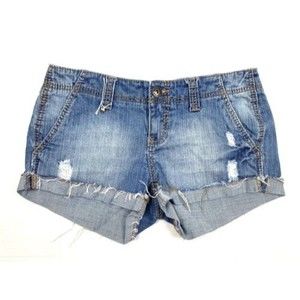 Mudd Stretch Shorts Womens 7 Blue Denim Cuffed Distressed Low Rise Jean teen